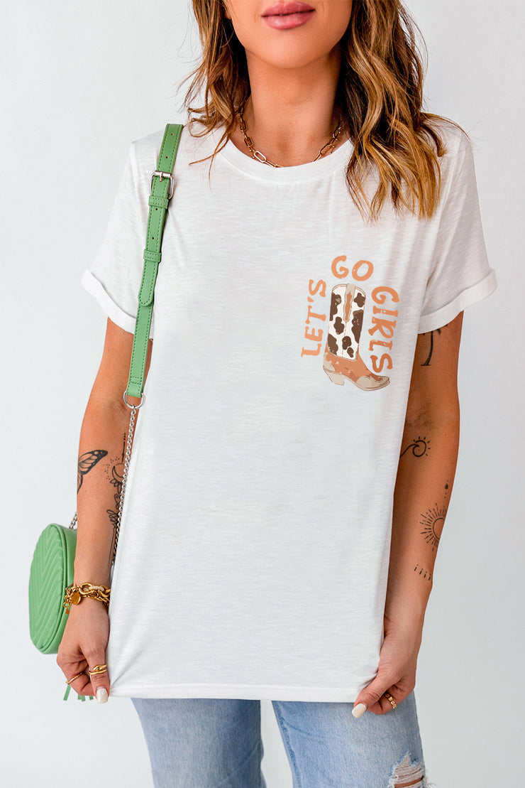 White Double-Side Cowboy Hat & Boots Graphic Tee