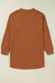 Chestnut Textured Knit Side Pockets Open Front Cardigan