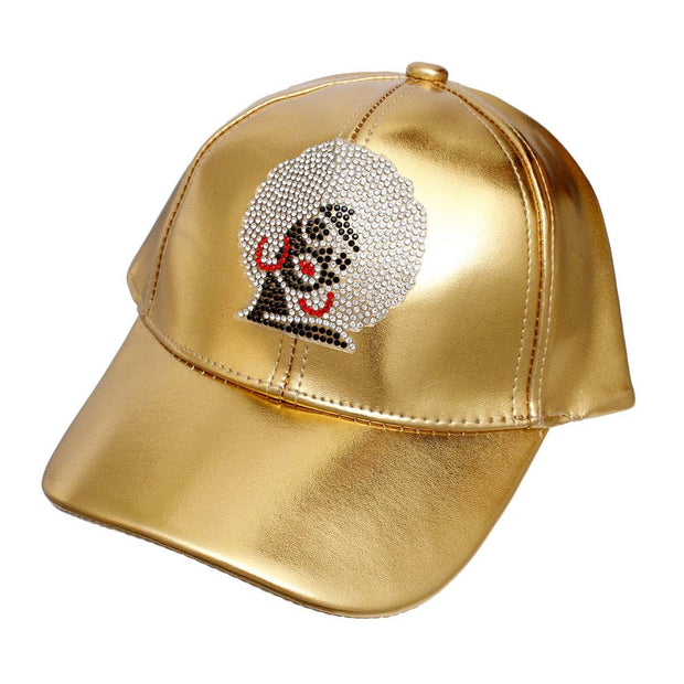 Gold Rhinestone Afro Woman Hat