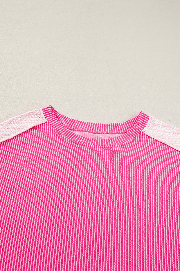 Bonbon Cable Knit Colorblock Exposed Seam Sweatshirt