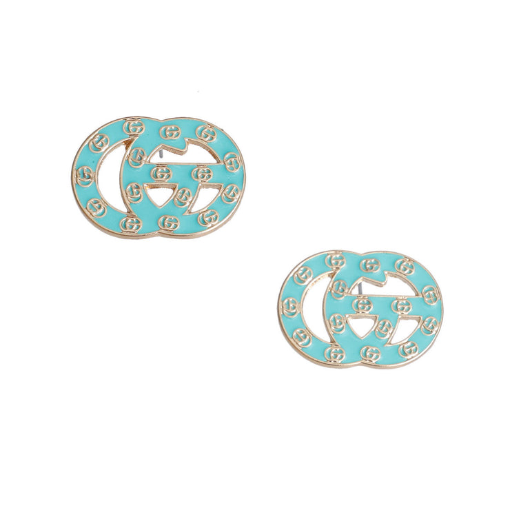 Sea Green and Gold Letter Print Studs