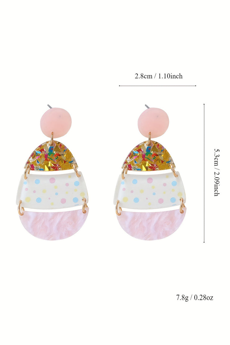 Pink Cute Printed Easter Egg Shape Drop Earrings