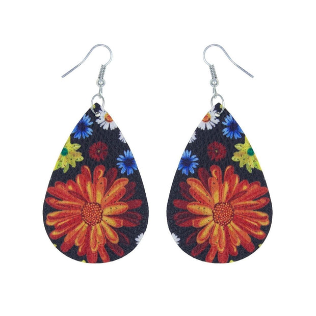 Multi Color Daisy Printed Teardrop Earrings