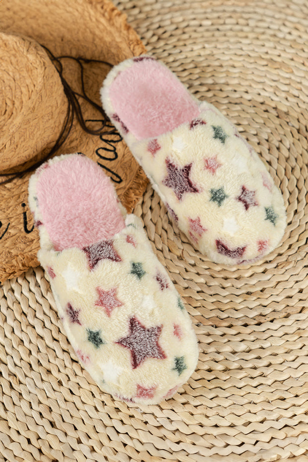 Beige Cute Star Plush Home Slippers