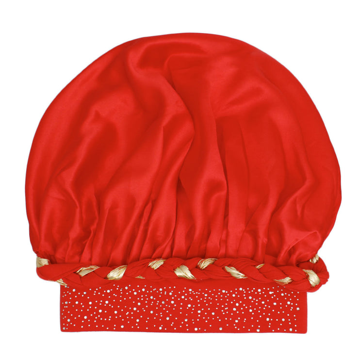 Bonnet Red Gold Satin Wide Edge Braid Women