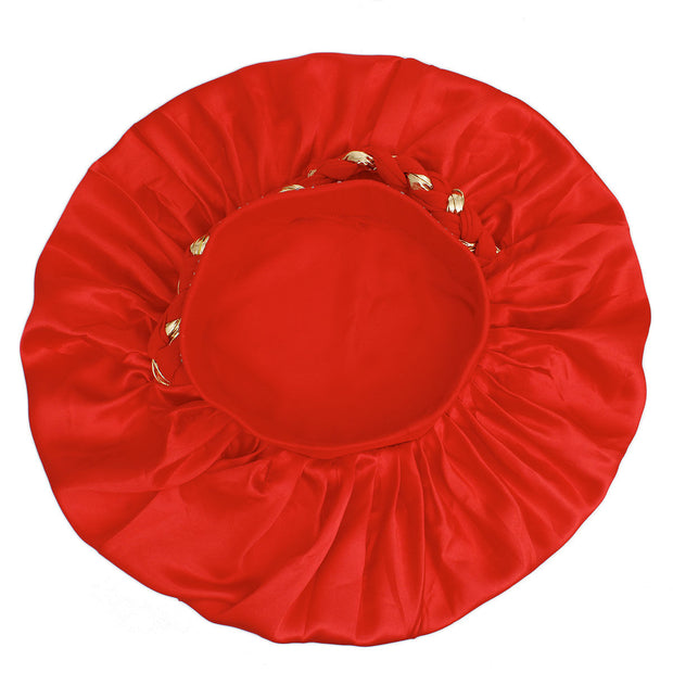 Bonnet Red Gold Satin Wide Edge Braid Women