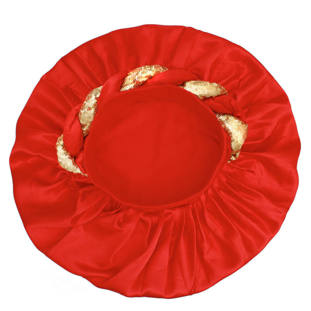 Bonnet Red Gold Satin Wide Edge Twist Women