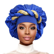 Bonnet Blue Gold Satin Wide Edge Twist Women