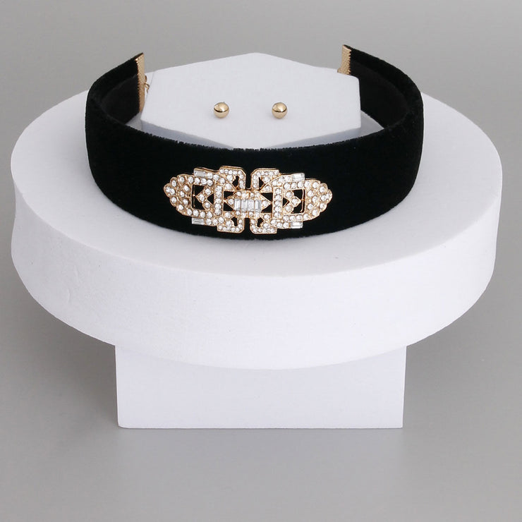 Velvet Crystal Stone Choker