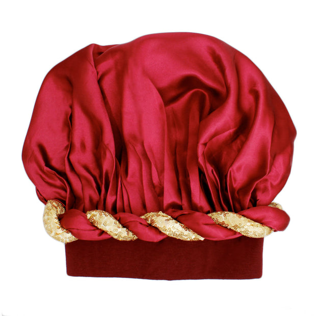 Bonnet Wine Gold Satin Wide Edge Twist Women