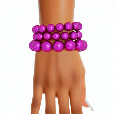 Bracelet Purple Fuchsia Pearl 3 Pcs Set for Women