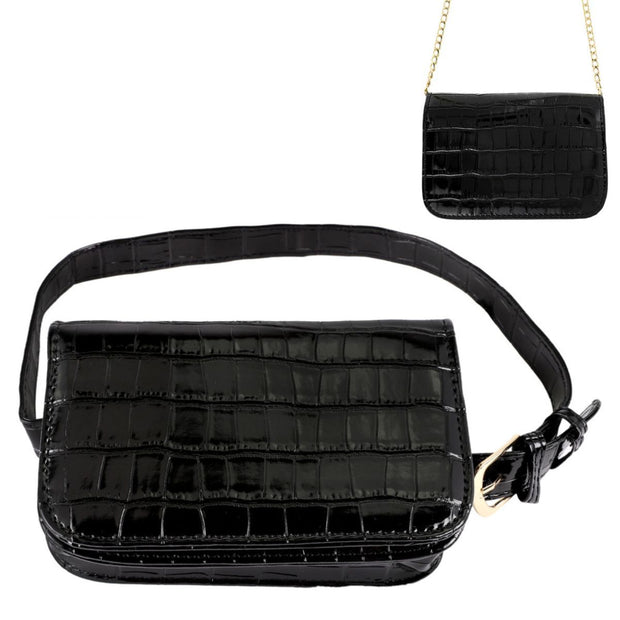 Black Croc Belt Bag