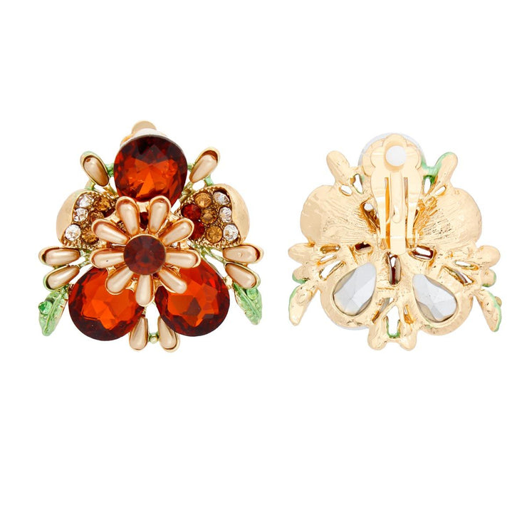 Clip On Brown Flower Bloom Earrings for Women