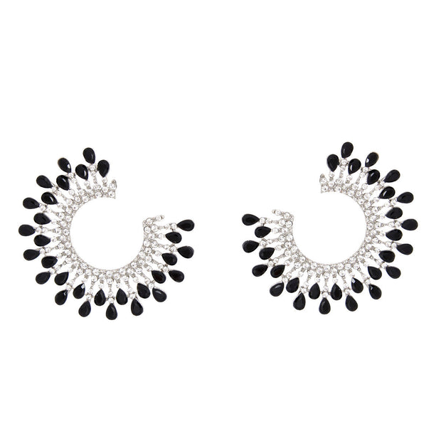 Stud Medium Black C Shape Stone Earrings for Women