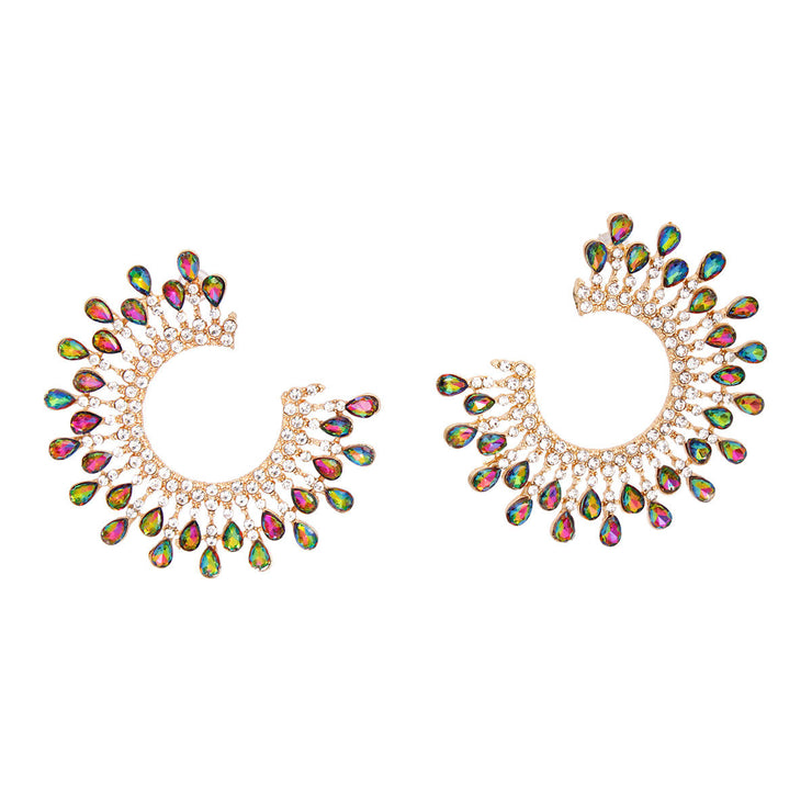 Stud Medium Pink Green C Shape Stone Earring Women