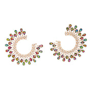 Stud Medium Pink Green C Shape Stone Earring Women