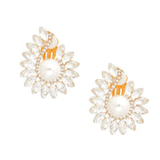 Clip On Medium Gold Hook Pearl Earrings for Women