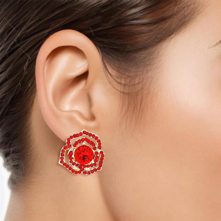 Clip On Red Rose Cutout Small Earrings for Women