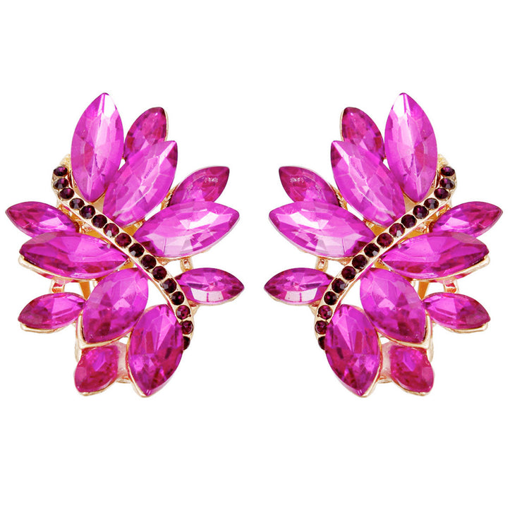 Clip On Purple Marquise Cluster Earrings for Women