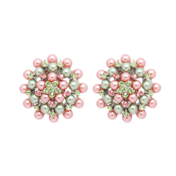 AKA Clip On Pink Green Small Pearl Earrings