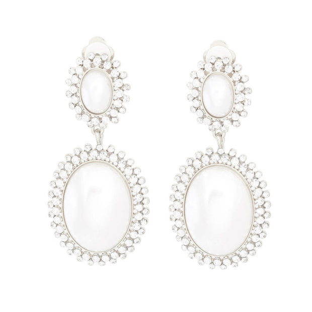 Clip On Silver Medium Pearl Halo Earring for Women