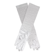 Gloves Long Silver Stone Satin Bridal for Women