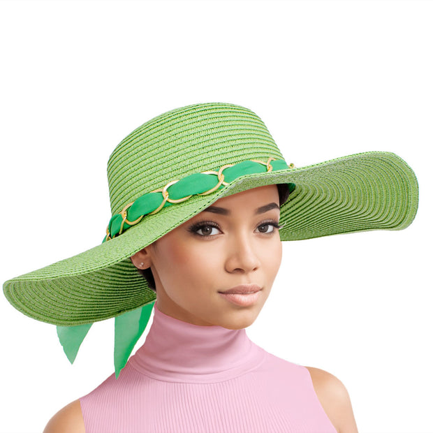 Straw Hat Classy Green Bow AKA Chapeau for Women