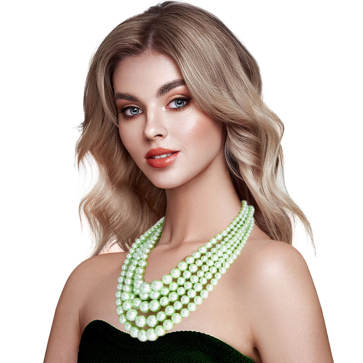 Multi Strand Lime  Pearl Necklace Set