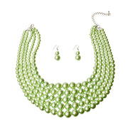 Multi Strand Lime  Pearl Necklace Set