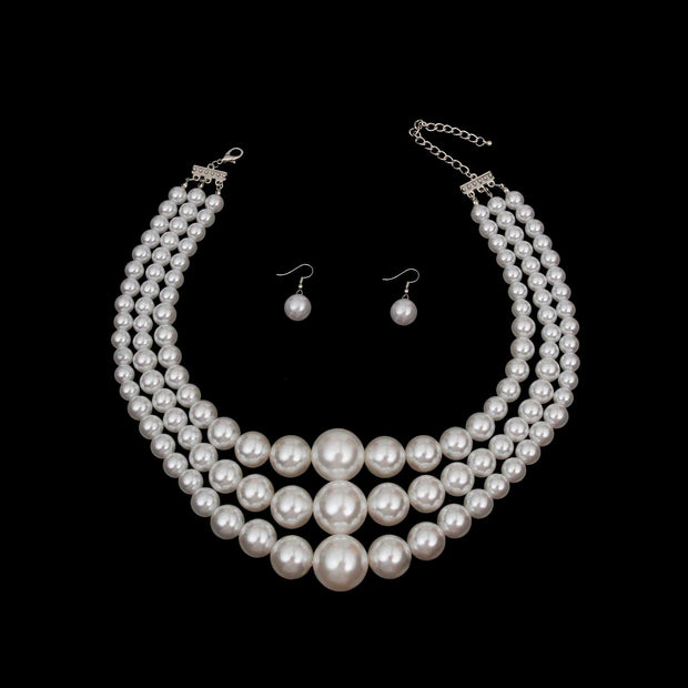 Pearl Necklace White Bubble Gum 3 Layer for Women