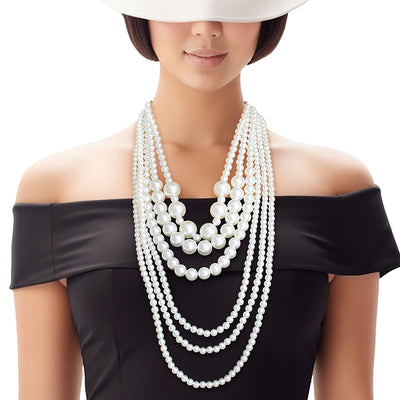 Pearl Necklace Cream 6 Strand Layer Set for Women