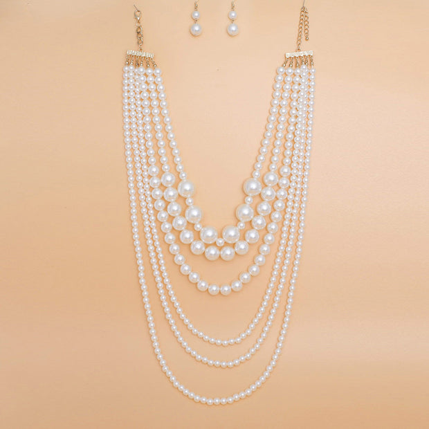 Pearl Necklace Cream 6 Strand Layer Set for Women