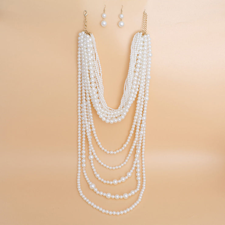 Pearl Necklace Cream Cluster Long Set for Women