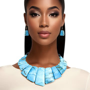 Necklace Turquoise Marbled Collar Set for Women