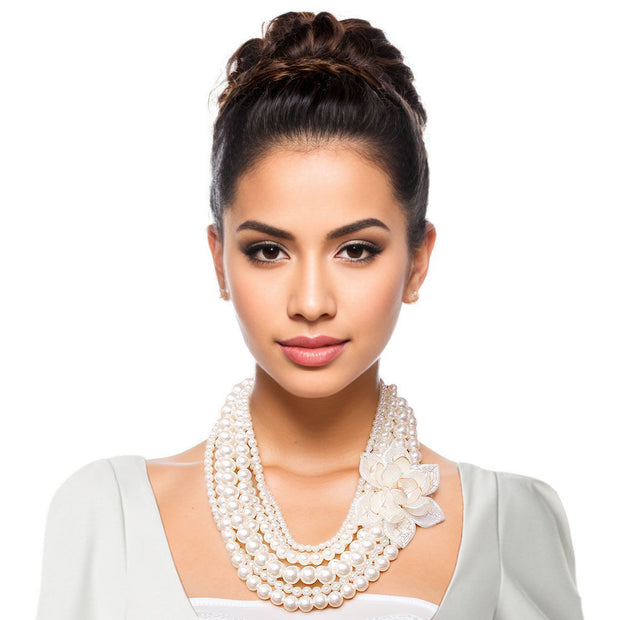 Blossom Elegance: Cream Flower Pearl Necklace Set