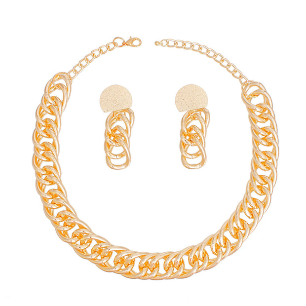 Chain Necklace Gold Double Curb Link Set Women