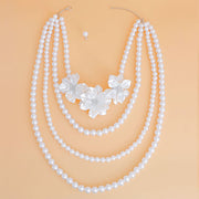 Pearl Necklace White Flower 4 Strand Set for Women