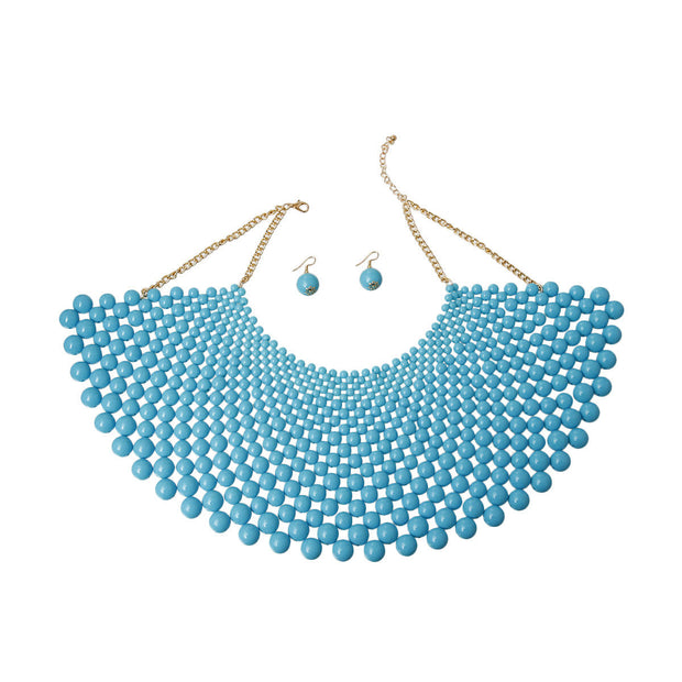 Blue Bead Bib Necklace Set