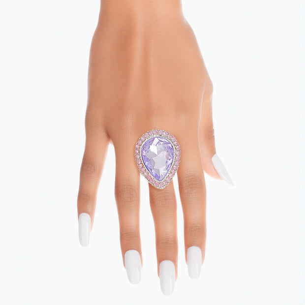 Cocktail Ring Lavender Glass Teardrop for Women