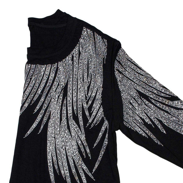 Long Sleeve Shirt Black Bling Wings for Women