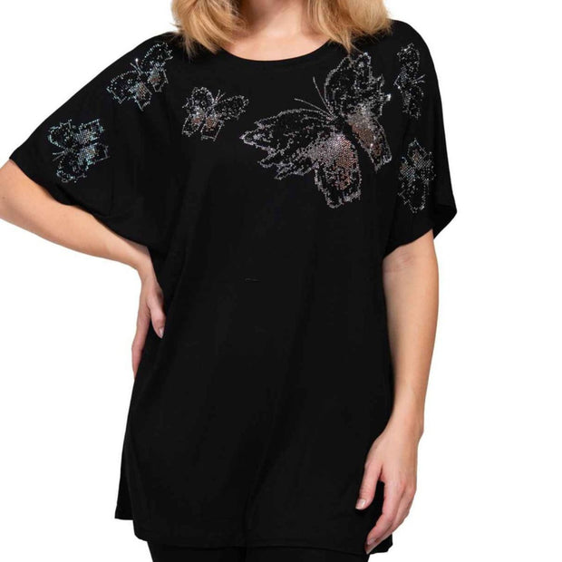 Bat Wing Sleeve T-Shirt Black Butterfly for Women