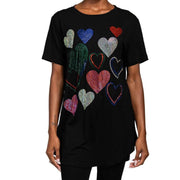 Short Sleeve T-Shirt Black Bling Hearts for Women