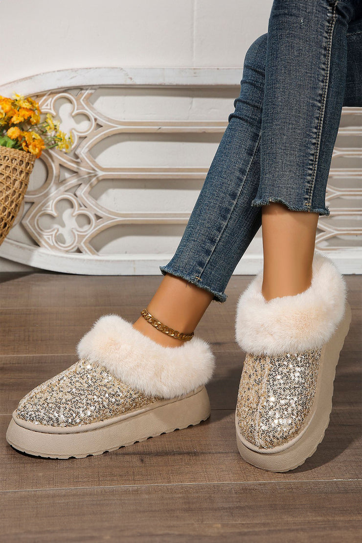 Gold Sequin Plush Lined Thick Sole Snow Boots