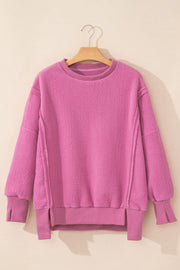 Bright Pink Sherpa Seamed Drop Shoulder Oversized Sweatshirt