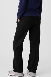 Black Solid Color Fleece Lined Drawstring Waist Casual Pants