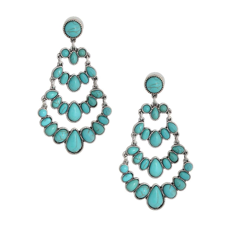 Tiered Drop Turquoise Silver Earrings