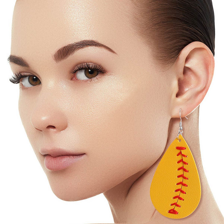 Mustard Yellow Softball Teardrop Earrings