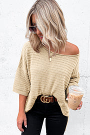 Apricot Textured Knit Drop Shoulder Tee