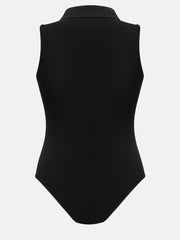 Quarter Zip Collared Neck Sleeveless Bodysuit