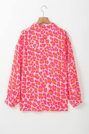 Rose Leopard Printed Button Up Loose Shirt